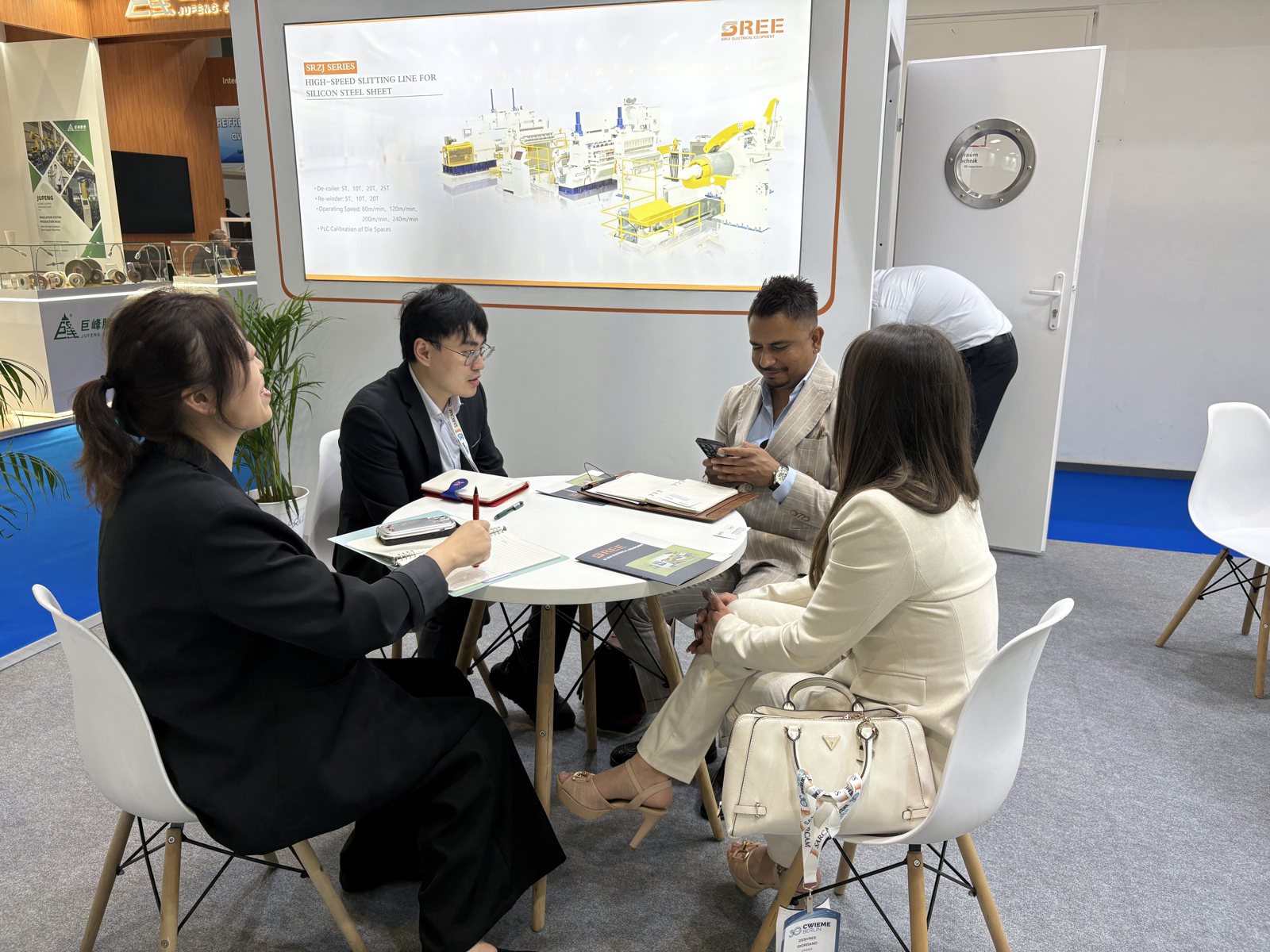 A meeting with visitors at the SREE stand at CWIEME Berlin 2026